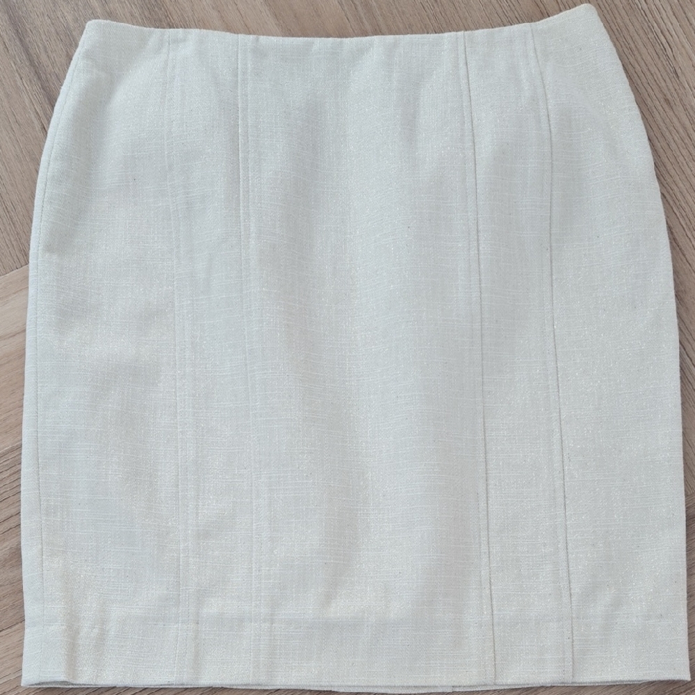 David Meister Cream Pencil Skirt Gold Metallic Size 6